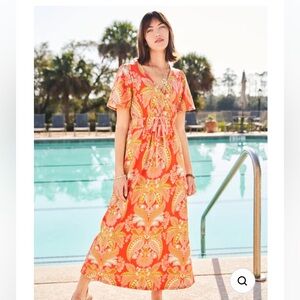 Spartina Lea Midi Dress in Coral